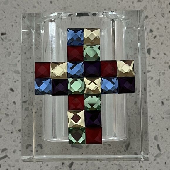 Oleg Cassini Cathedral Mosaic 2 3/4" Crystal Box Cross Vintage Tea Light - Picture 2 of 8